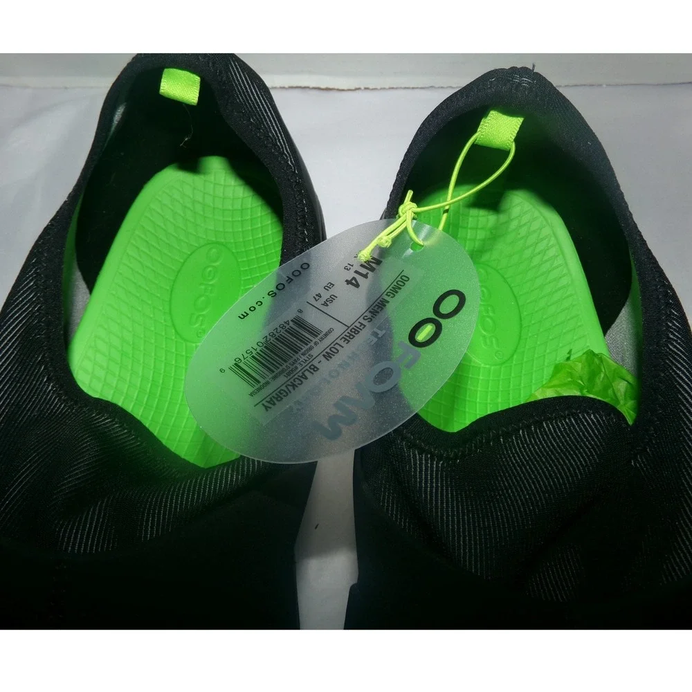 Oofos OOmg Fibre Low Mens SZ 14.0 Recovery Shoes Black Gray OOfoam Slip On